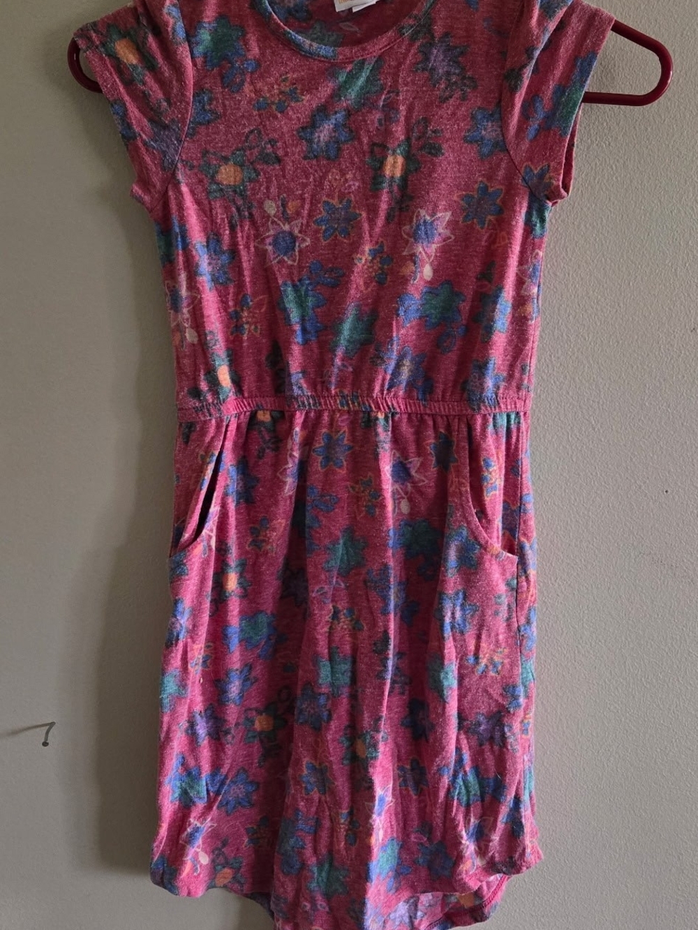 LuLaRoe Pink Floral Knit Pocket Dress for Girls Size 10
